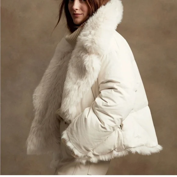 Banana Republic Reversible Cream Faux Fur Coat - Picture 2 of 5